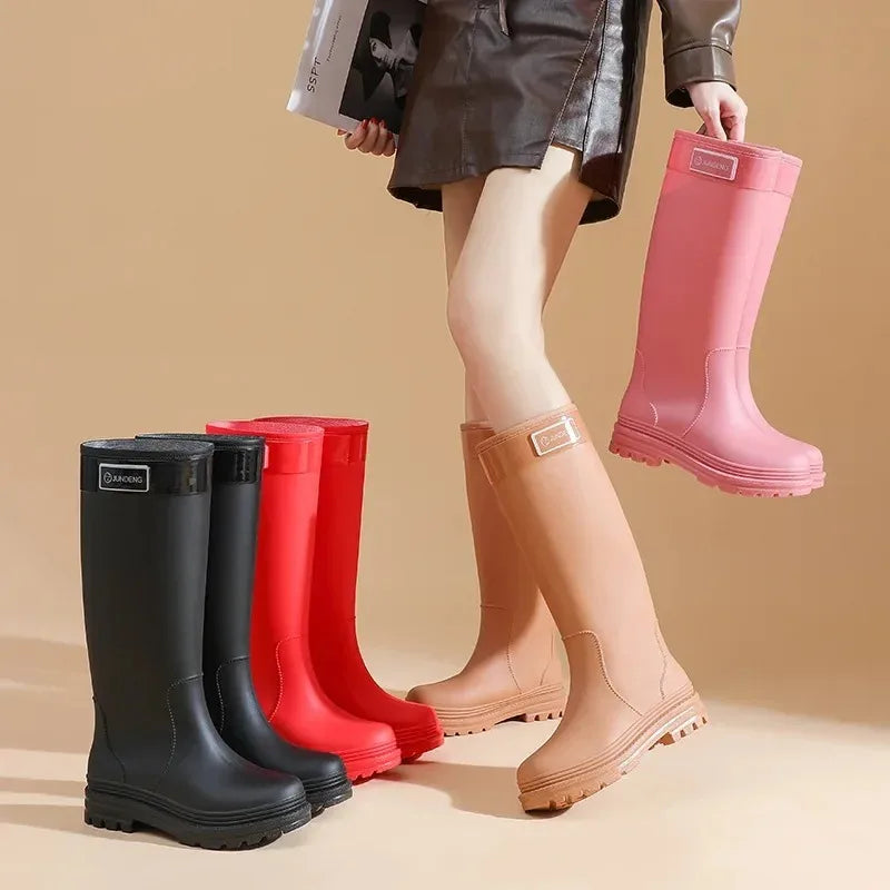 Women Rain Boots PVC Rubber Boots Outdoor Waterproof Garden Work Boots Fashion High-Tube Rubber Galoshes Women Rubber Rain Shoes