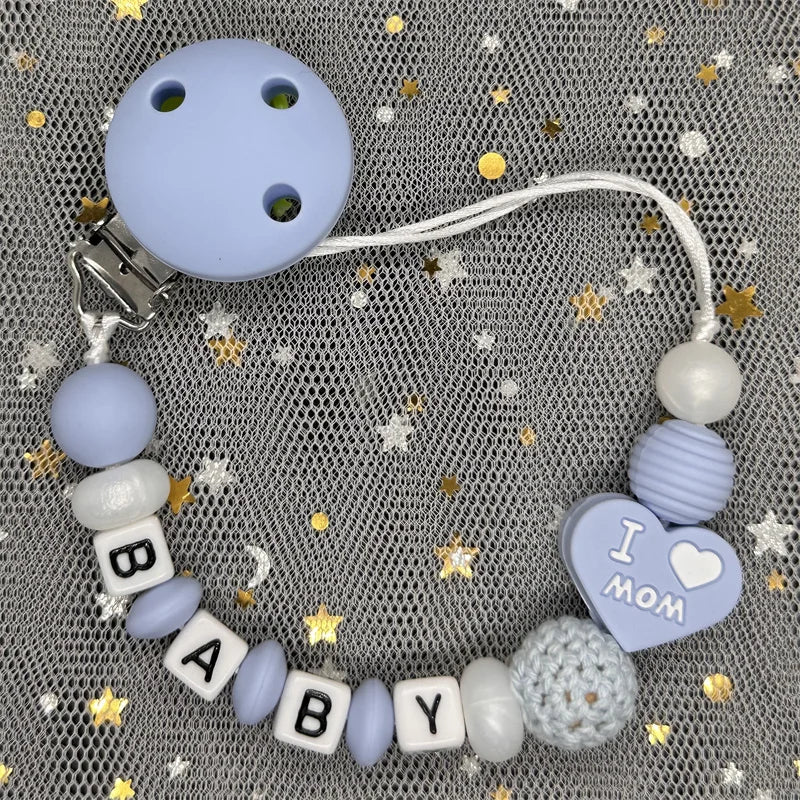 Custom Personalized Name Pacifier Clips BPA Free Silicone Baby Pacifier Clips Colorful Pacifier Chain Holder Teething