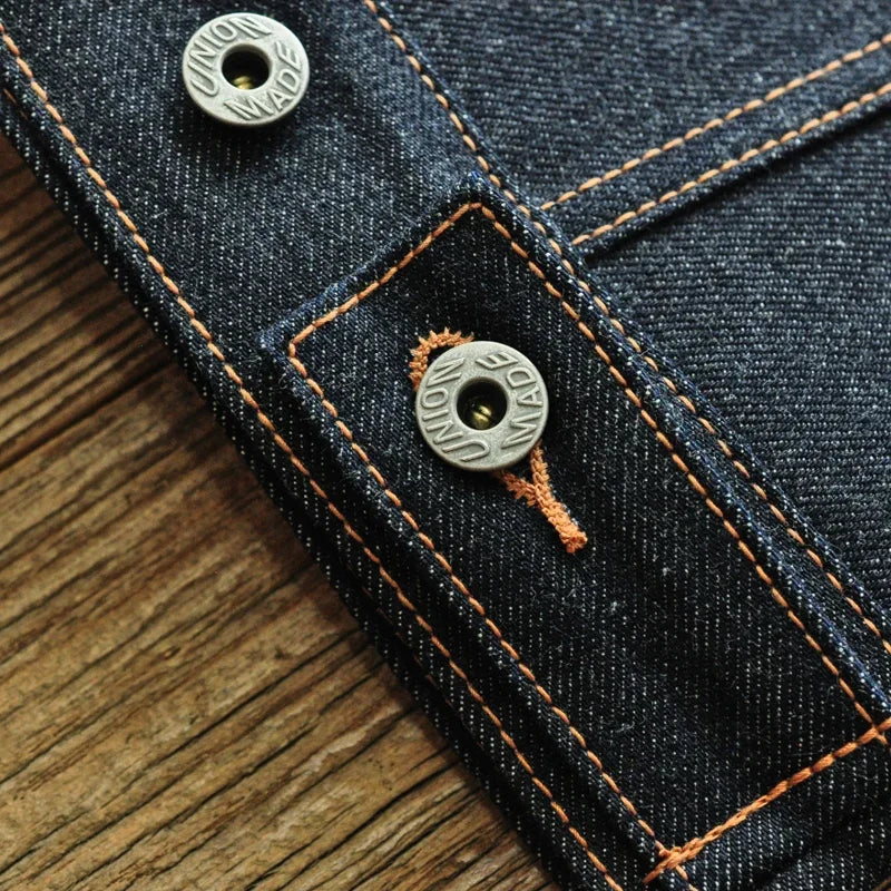 Veste en Jean Selvedge Homme – Denim Indigo 18 Oz, Coupe Régulière, Style Vintage Motard