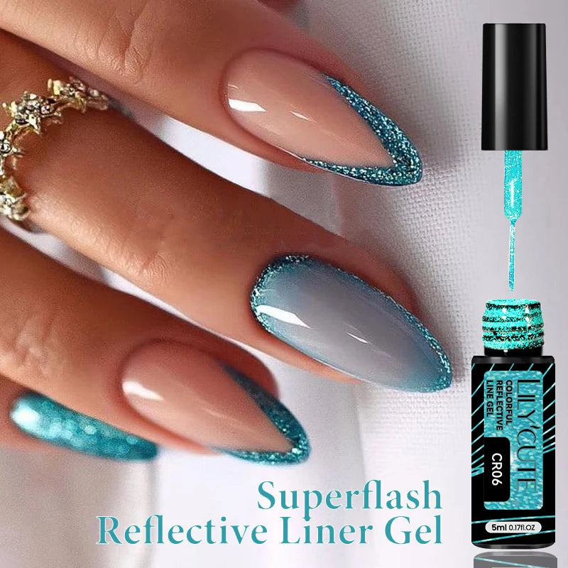 LILYCUTE 5ml Super-Bright Mirror Metallic Liner Gel Nail Polish Gold Silver French Style Drawing Stripe Nail Art Graffiti UV Gel