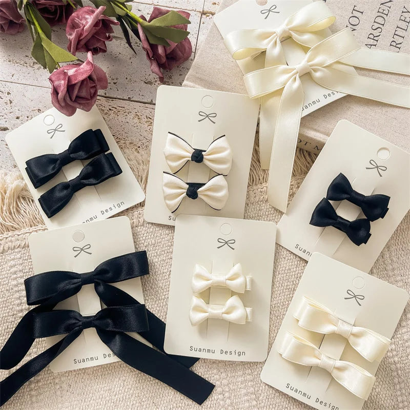 2Pcs Simplicity Sweet Bow Kid Hair Clips Baby Girls Black White Color Bow Chic BB Clip Children Hairpin Fashion Hair Accessories