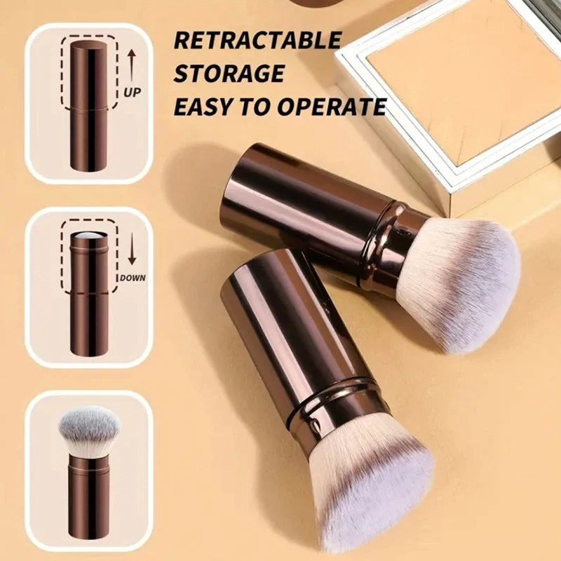XH 1/2PCS Retractable Foundation Makeup Brush Flat/Angle Brush For Powder Blush Black Brown Gold Concealer Portable Makeup Tools