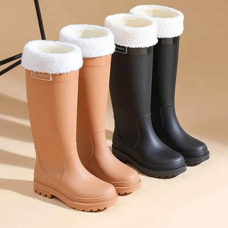 Women Rain Boots PVC Rubber Boots Outdoor Waterproof Garden Work Boots Fashion High-Tube Rubber Galoshes Women Rubber Rain Shoes