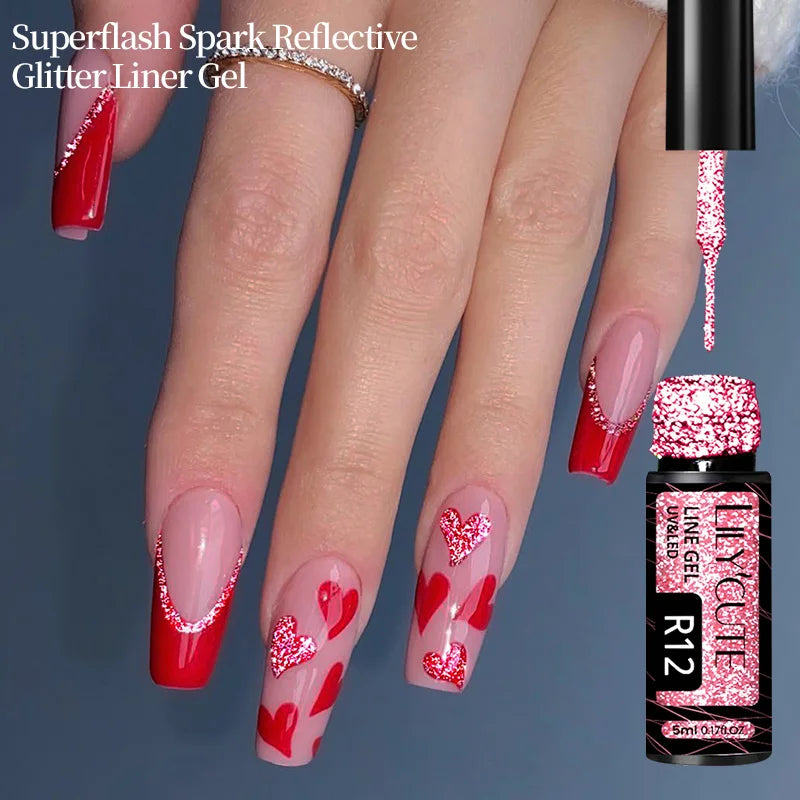 LILYCUTE 5ml Super-Bright Mirror Metallic Liner Gel Nail Polish Gold Silver French Style Drawing Stripe Nail Art Graffiti UV Gel
