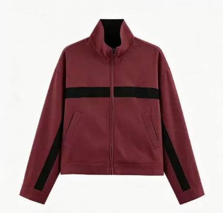 Beige Black Colorblock Zip Collar Crop Women Jacket Sporty Lapel Loose Outerwear Spring Autumn Daily Street Dating Outfit Coat