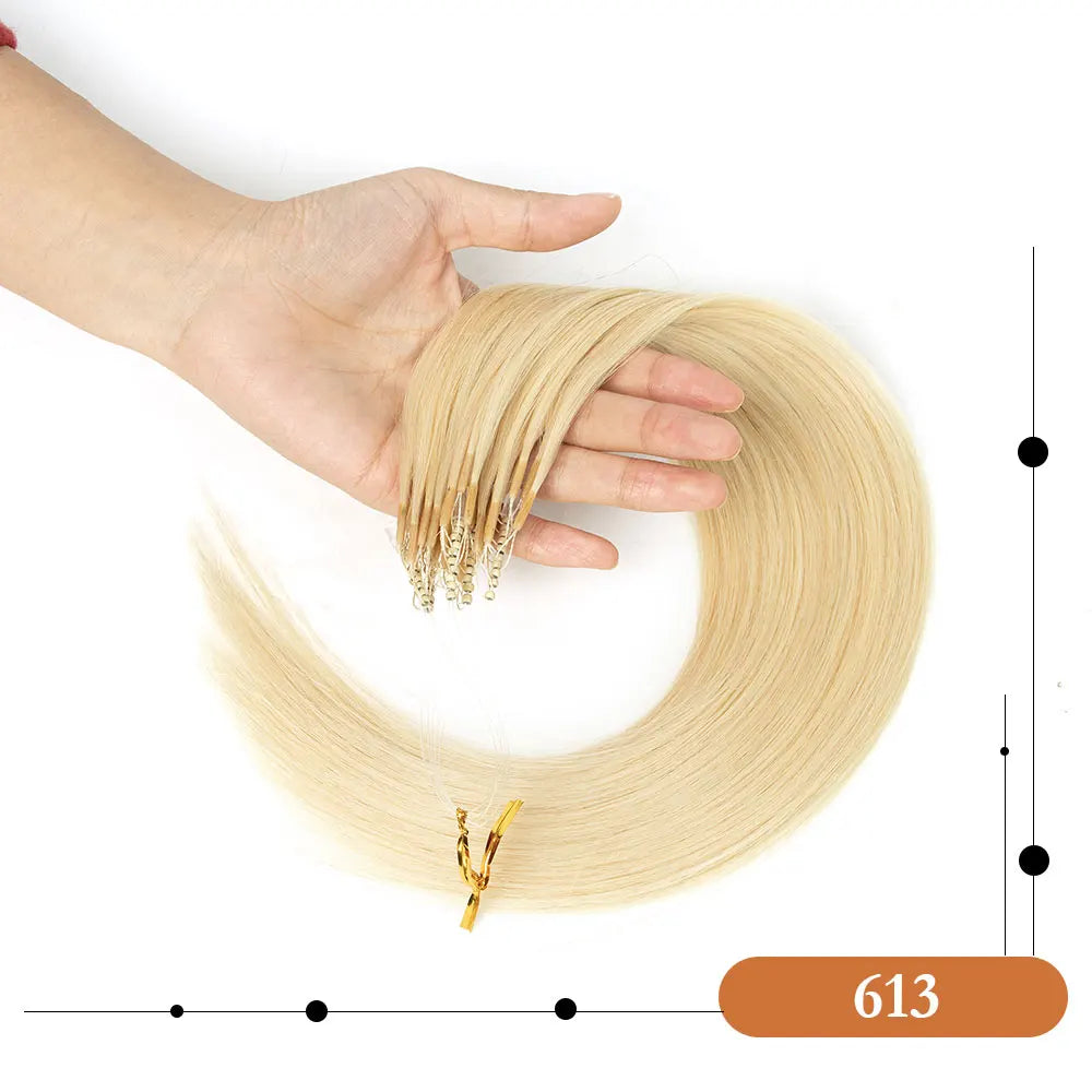 8D Human Hair Extensions Blonde 12"-24" Nano Ring Link Extensions 0.6g/s Machine Remy Human Microlink Beads Hair 30g/pack