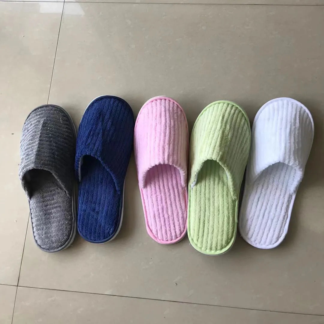 5 Pairs/Lot Mix Colors Men Women Disposable Hotel Slippers Cotton Slides Home Travel SPA Slipper Hospitality Cheap Footwear