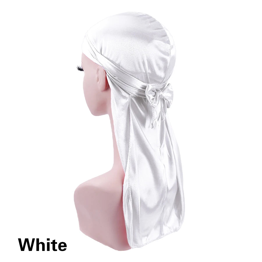 Unisex Silky Durags Bandanas Turban Hat Wigs Doo Men Satin Durag Biker Headwear Headband Hair Accessories Extra Long Tail Du-Rag