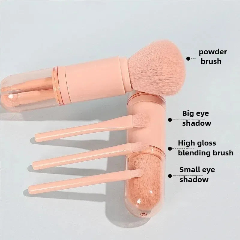 4-in-1 Portable Makeup Brush Kit - Mini Highlight, Contour, Eyeshadow & Blending Brush Set for Travel and Daily Touch-Ups