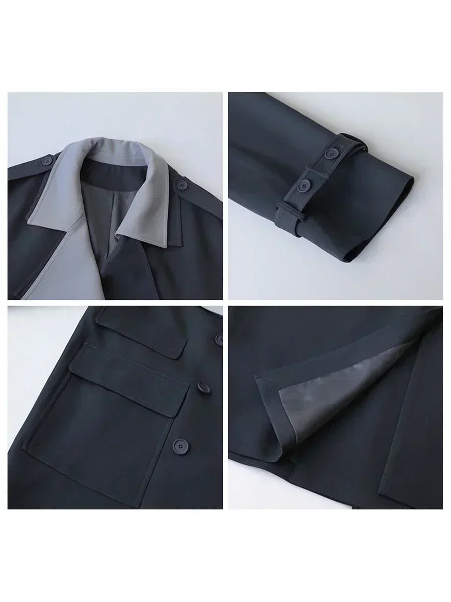 CHIC VEN Women Trench Coat Solid Loose Contrast Double Collar Double Breasted Long Female Windbreaker Office Lady Spring Autumn