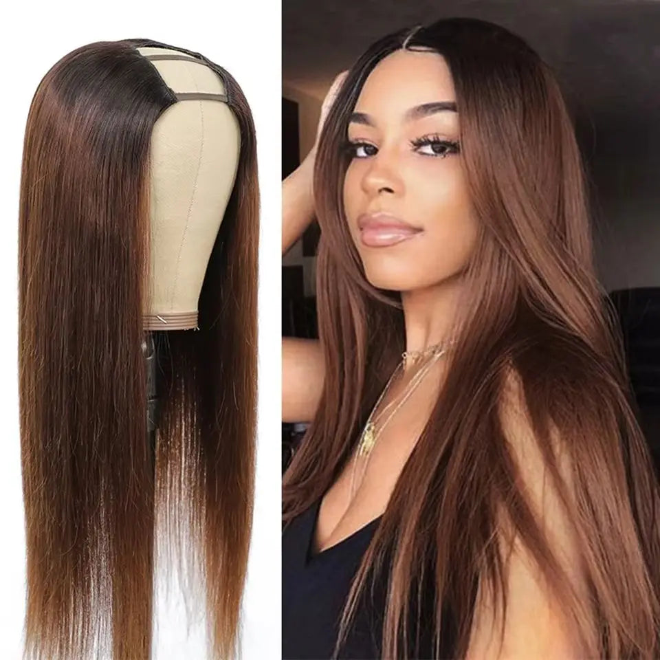1B30 Honey Blonde Color Straight V Part Wig No Leave Out Glueless Brazilian Remy Human Hair Upgrade U Part Wigs For Black Women