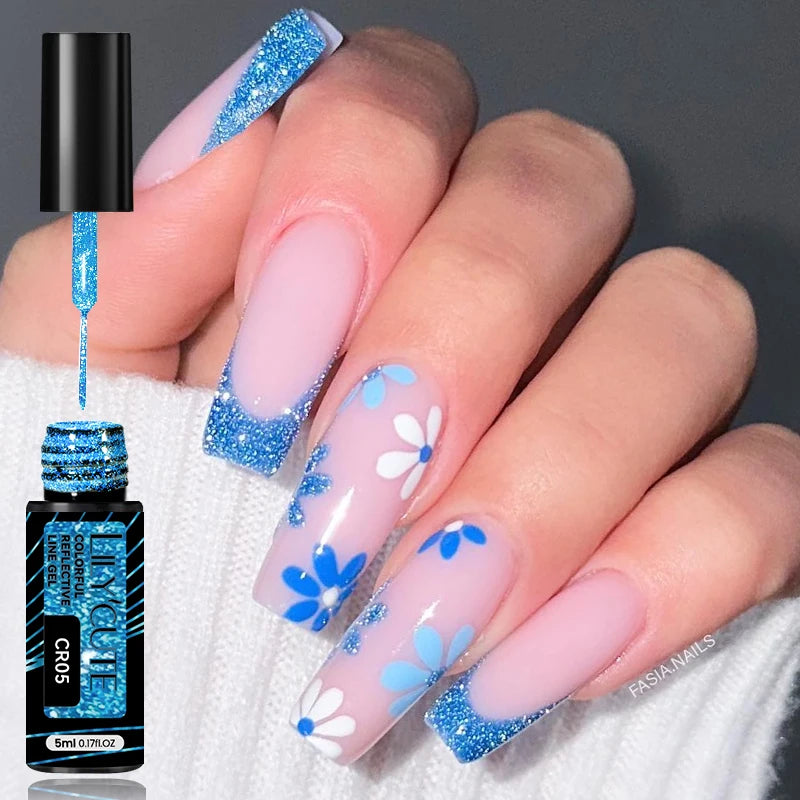 LILYCUTE 5ml Super-Bright Mirror Metallic Liner Gel Nail Polish Gold Silver French Style Drawing Stripe Nail Art Graffiti UV Gel