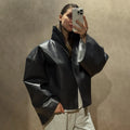 Fashion Loose Solid Coat Women Street White Pu Leather Full Sleeve Stand Collar Jackets Female 2026 Summer Autumn Lady Outerwear