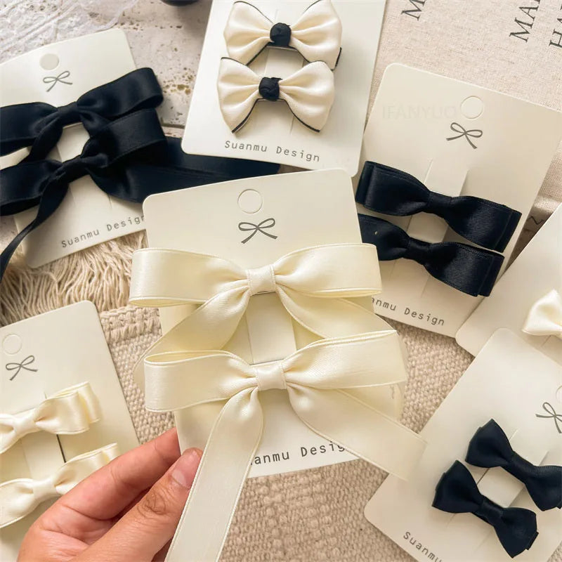 2Pcs Simplicity Sweet Bow Kid Hair Clips Baby Girls Black White Color Bow Chic BB Clip Children Hairpin Fashion Hair Accessories