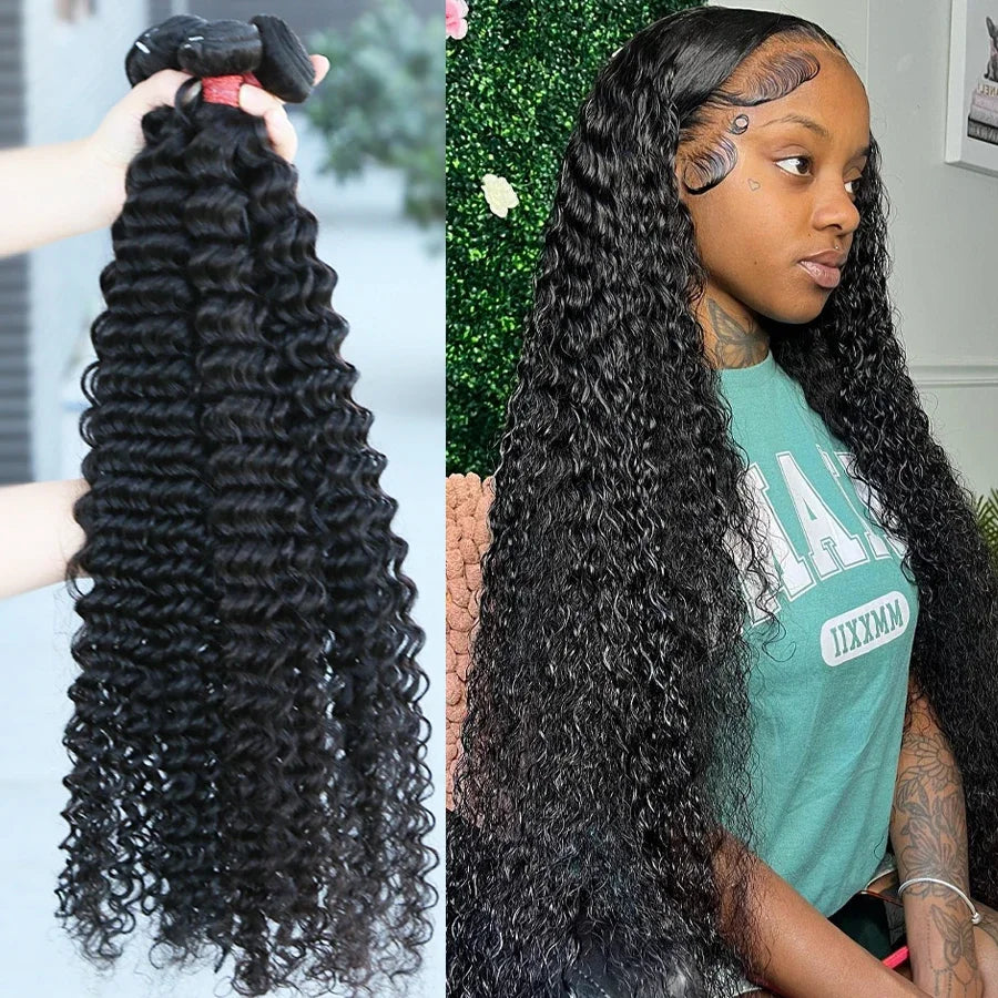 Tissages Brésiliens Naturels Deep Wave – 3-4 Mèches + Closure HD Lace 4x4 / 5x5 / 13x4 Frontal