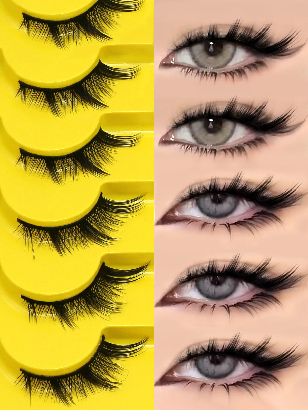 GROINNEYA Cat Eye Lashes Natural False Eyelashes Winged End Eye Elongated Lash Soft Cross Faux Mink Lashes Extension Makeup
