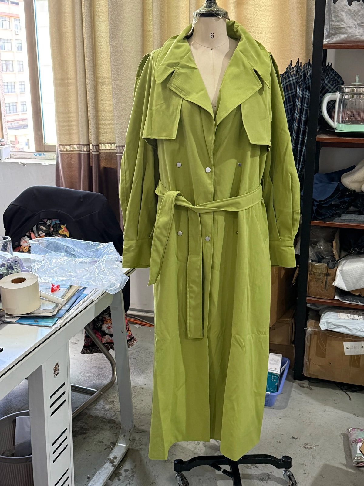Women Casual Lace Up Long Trench Coat Chic Solid Color Full Sleeve Lapel Windbreaker 2026 Fall New Fashion Loose Commute Jackets