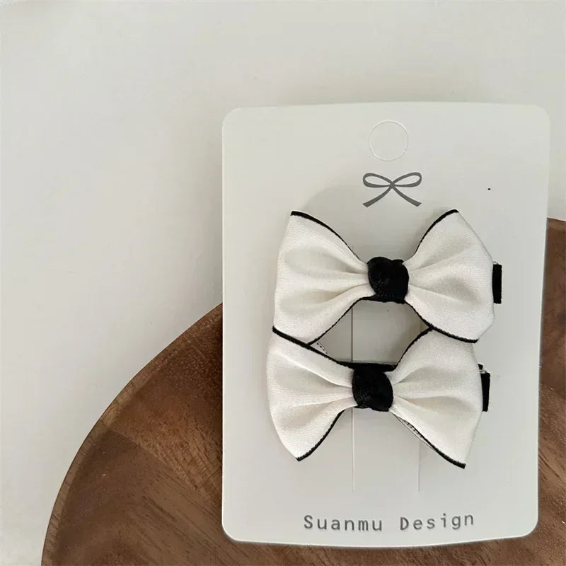2Pcs Simplicity Sweet Bow Kid Hair Clips Baby Girls Black White Color Bow Chic BB Clip Children Hairpin Fashion Hair Accessories