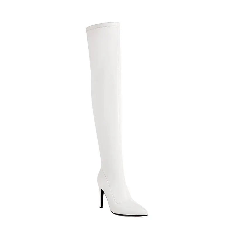 SGESVIER Elastic Women's Over the Knee High Boots Sexy Long Thigh High Boot Ladies Winter Shoes Black Gold Heeled Party Shoes