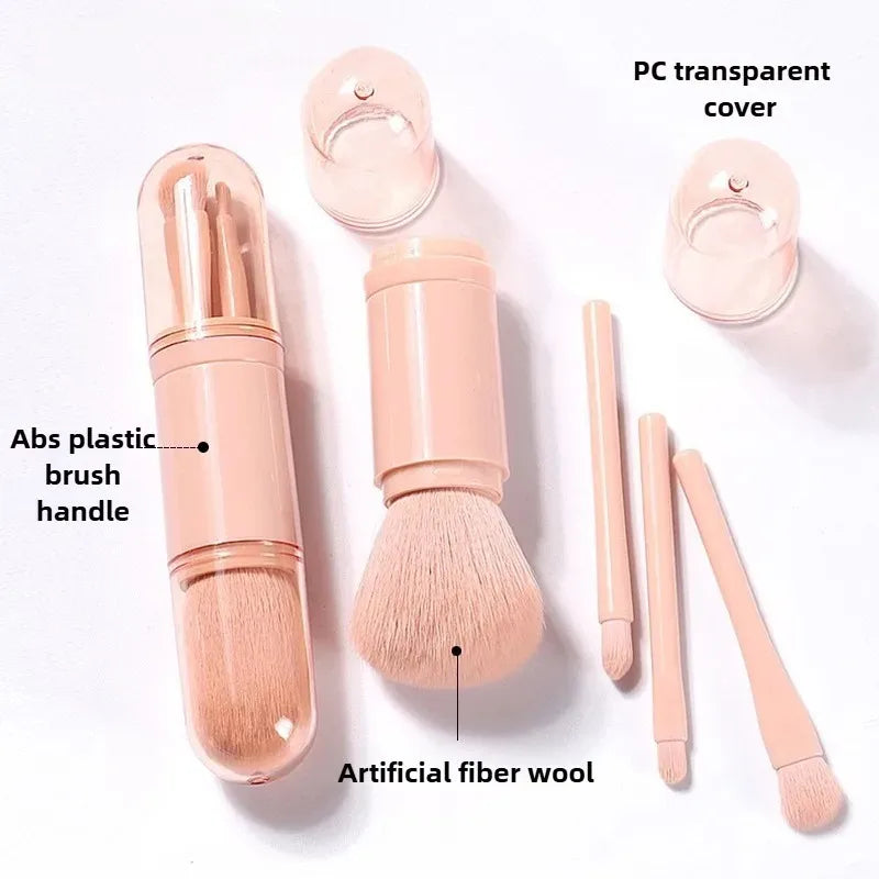4-in-1 Portable Makeup Brush Kit - Mini Highlight, Contour, Eyeshadow & Blending Brush Set for Travel and Daily Touch-Ups