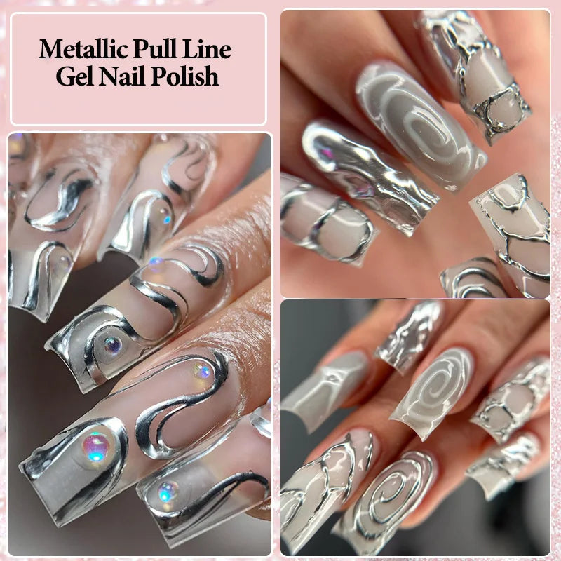 LILYCUTE 5ml Super-Bright Mirror Metallic Liner Gel Nail Polish Gold Silver French Style Drawing Stripe Nail Art Graffiti UV Gel