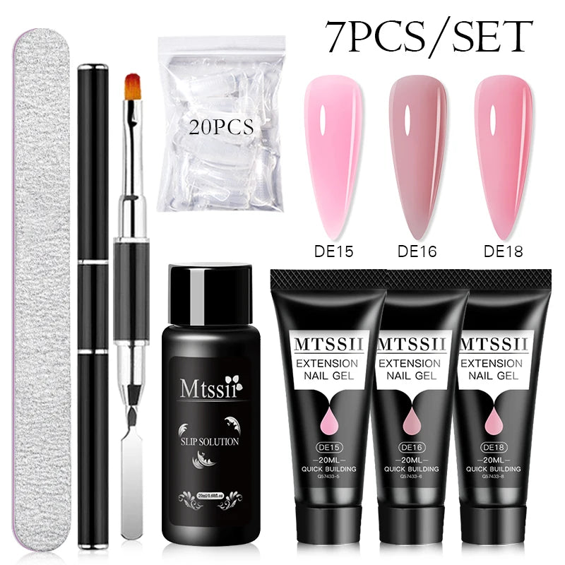 MTSSII 20m Extension Nail Gel Set Manicure Set Finger Quick Buliding Extension Gel Nail Polish Kit Soak Off UV Gel LED Nail Art