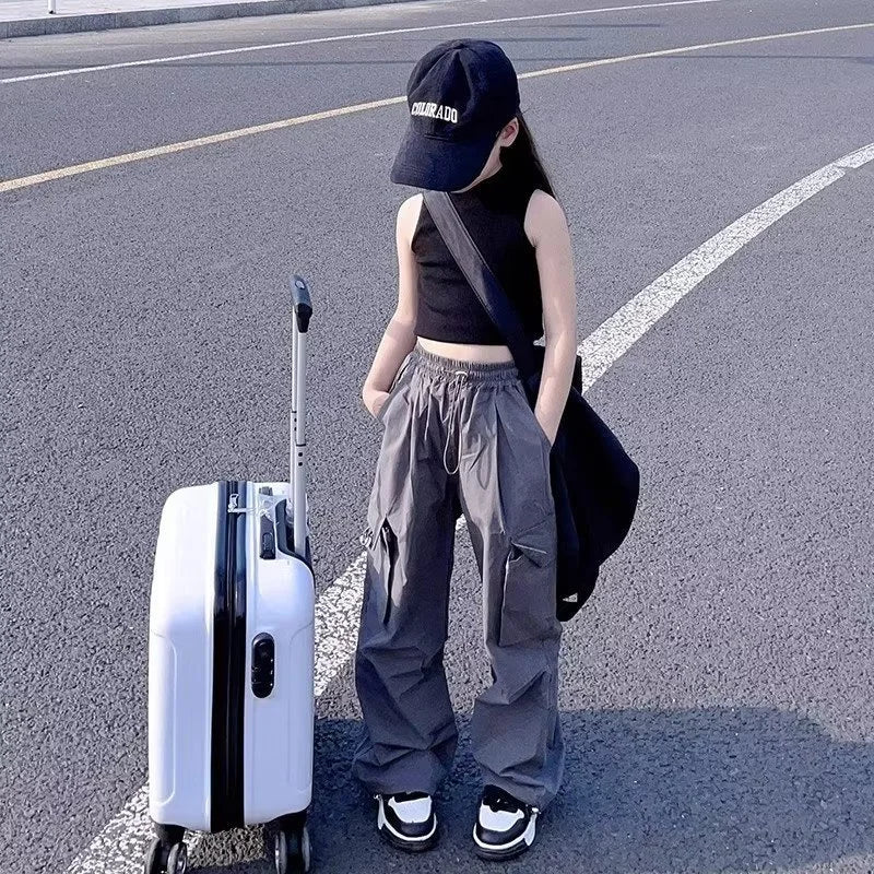 Girls Cargo Pants 5-14 Years Spring Fashion Children Loose Trousers Autumn Kids New Style Wide-leg Pants Girl Casual Clothing