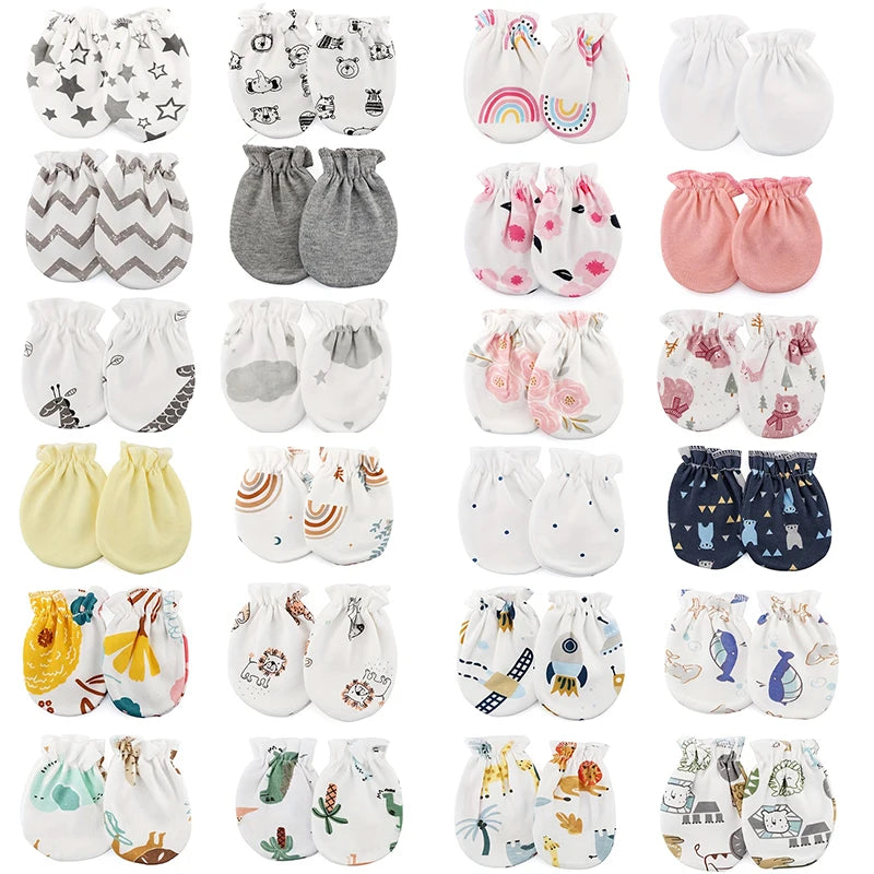 6 Pairs/lot Newborn Gloves Cartoon Prints Baby Boys Girls Mittens New Born Face Protection Mitten Babies Shower Gift 100% Cotton