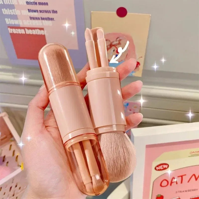 4-in-1 Portable Makeup Brush Kit - Mini Highlight, Contour, Eyeshadow & Blending Brush Set for Travel and Daily Touch-Ups