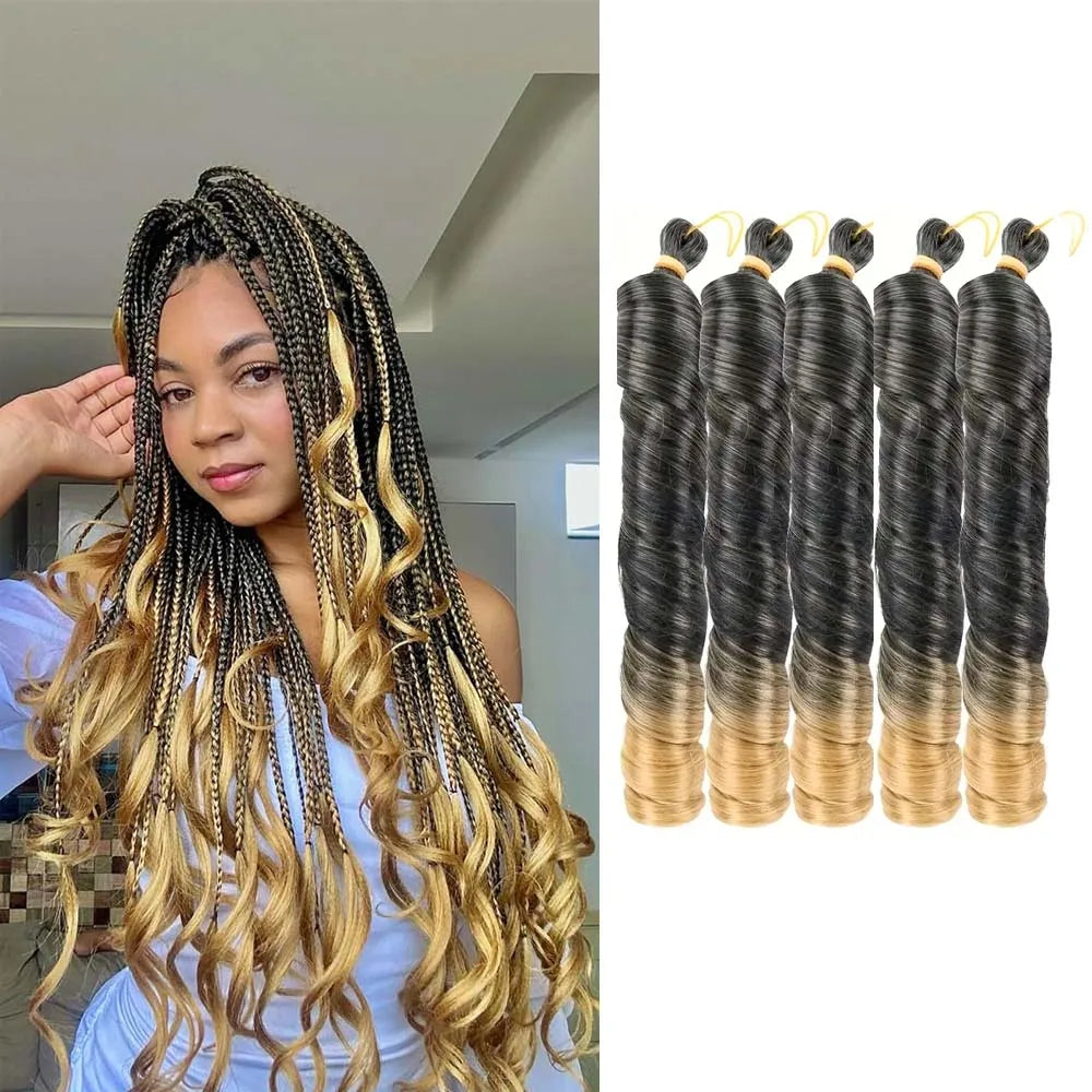 3/5Packs 24Inch Synthetic French Curls Crochet Hair Pre-Stretched Loose Wave Braiding Hair Ombre Loose Curly Braids Braids Hair