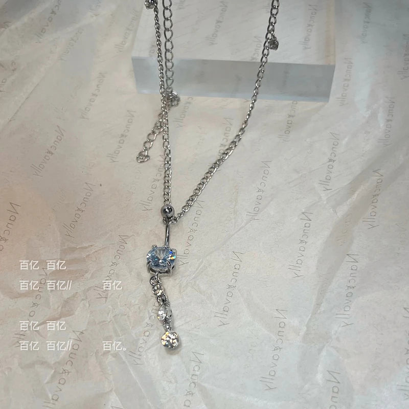 Chaîne de Taille Strass Zircon & Anneau Piercing Nombril – Bijou Body Chain Tendance