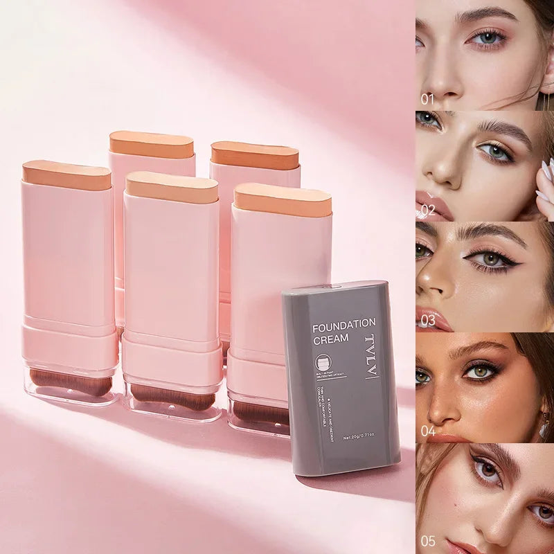 Fond de Teint Correcteur en Stick – 5 Teintes, Pinceau Intégré & Waterproof