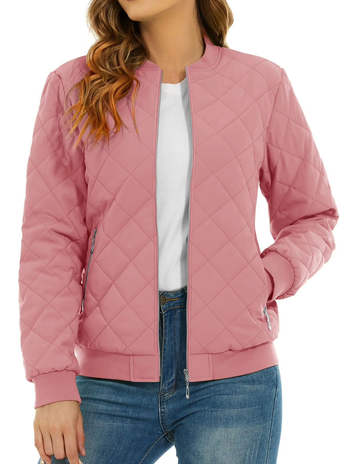TACVASEN Padded Warm Jackets Womens Fashion Retro Pilot Jacket Diamond Quilted Coats Full Zip Up Pockets Casual Outwear