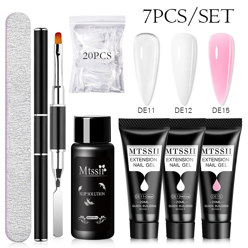 MTSSII 20m Extension Nail Gel Set Manicure Set Finger Quick Buliding Extension Gel Nail Polish Kit Soak Off UV Gel LED Nail Art
