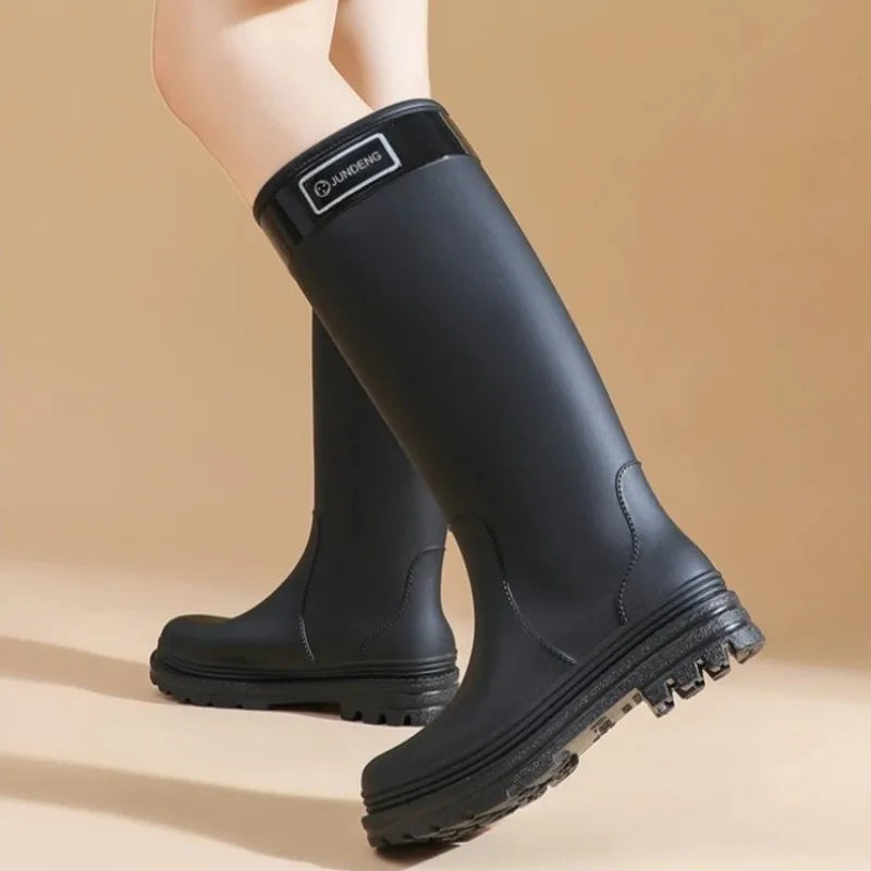 Women Rain Boots PVC Rubber Boots Outdoor Waterproof Garden Work Boots Fashion High-Tube Rubber Galoshes Women Rubber Rain Shoes