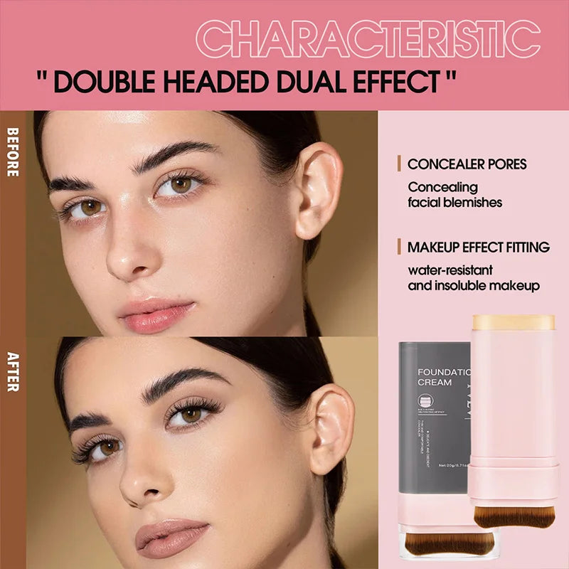 Fond de Teint Correcteur en Stick – 5 Teintes, Pinceau Intégré & Waterproof
