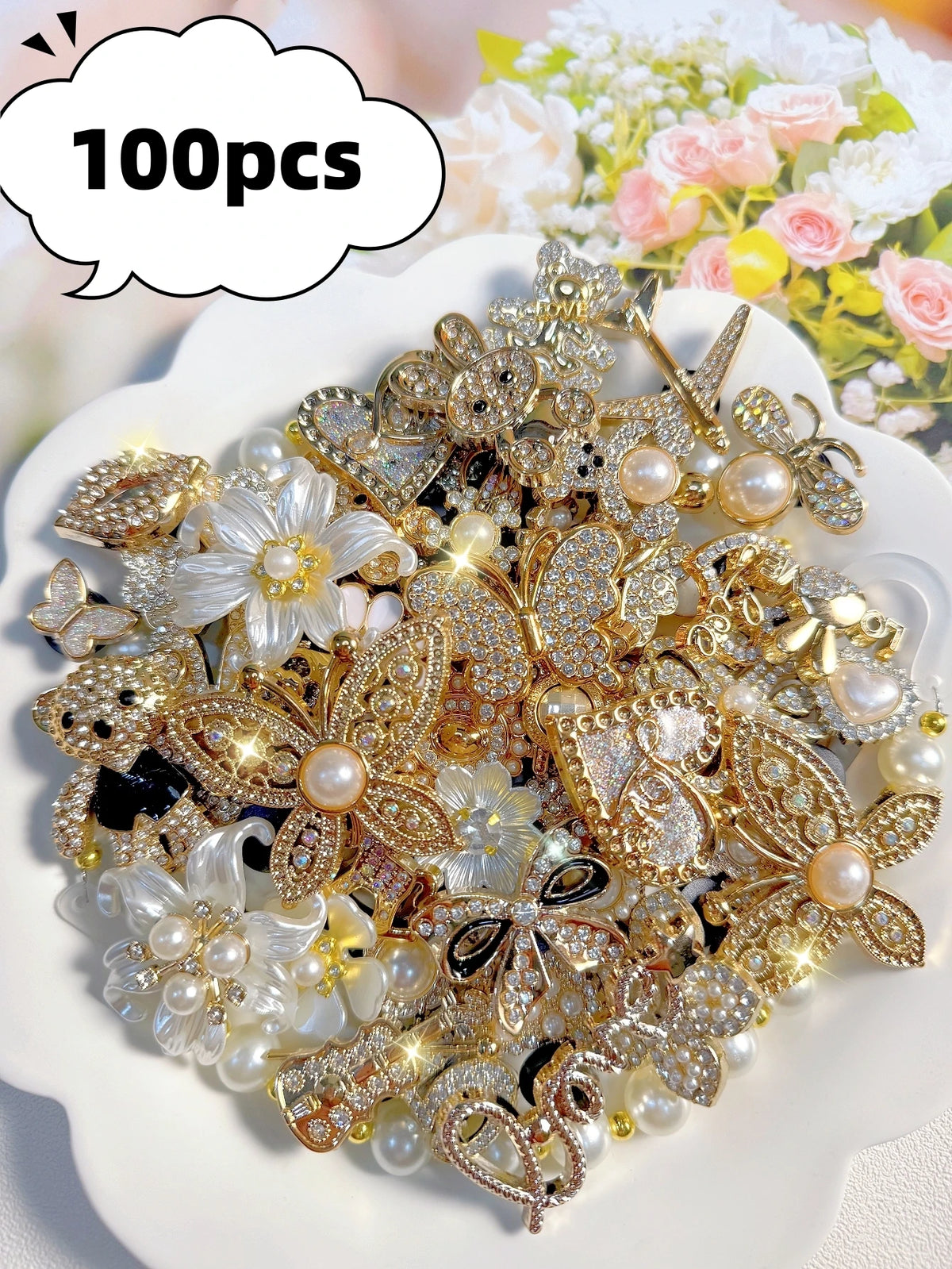 16 fashionable pink (bow, dot diamond 5, small butterfly, broken bead chain) shoe buckle DIY decorations, multi-functional shoe