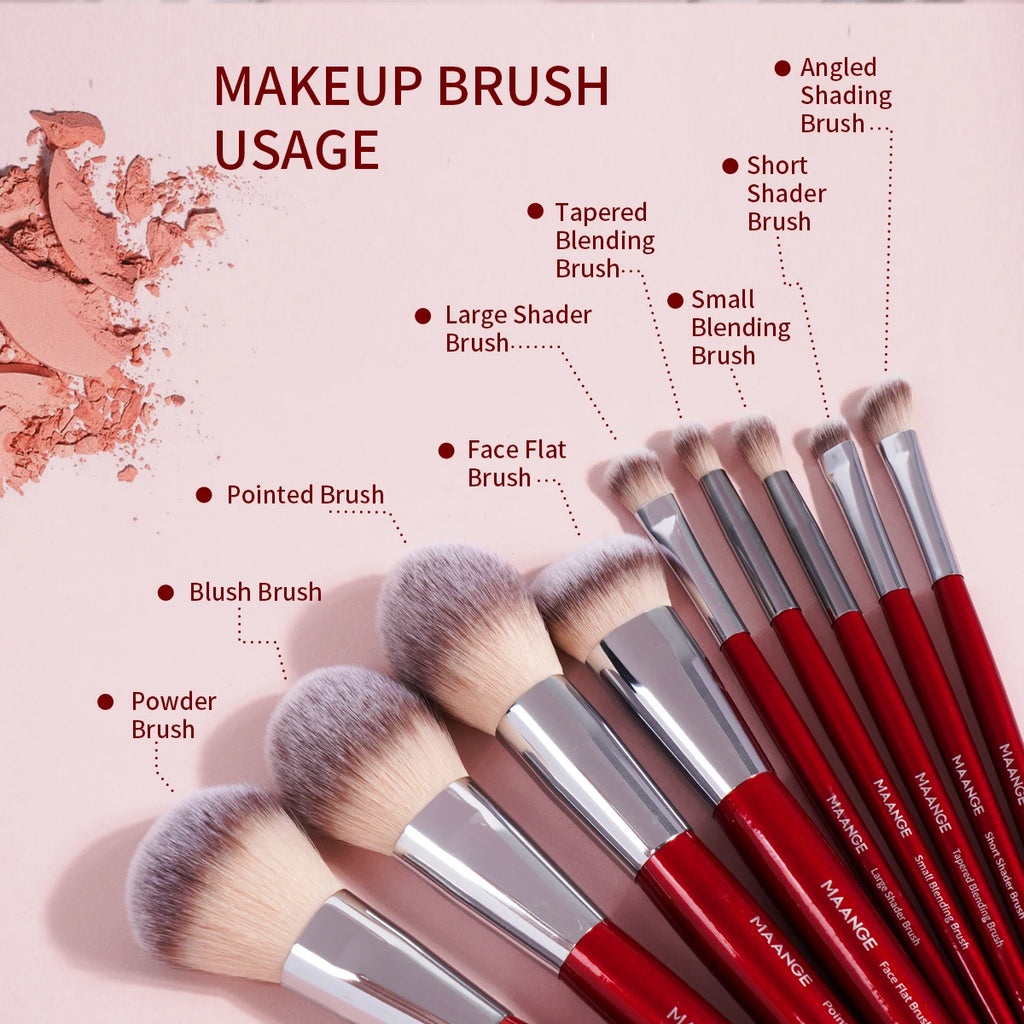MAANGE 9PCS Makeup Brush Set Premium Kabuki Foundation Brush Blending Eyeshadow Concealer Powder Soft Dense Bristle Beauty Tools
