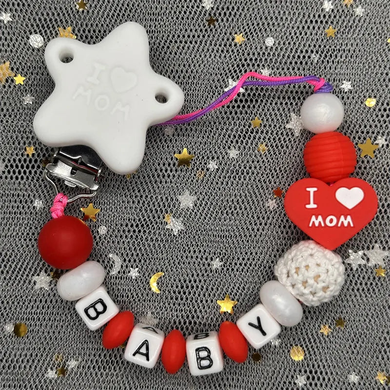 Custom Personalized Name Pacifier Clips BPA Free Silicone Baby Pacifier Clips Colorful Pacifier Chain Holder Teething
