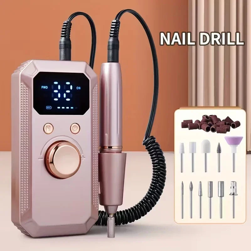 New Professional Electric Nail Art Drill Portable Electric File HD Display Multi Head Replaceable Nail Art Lathe Grinder