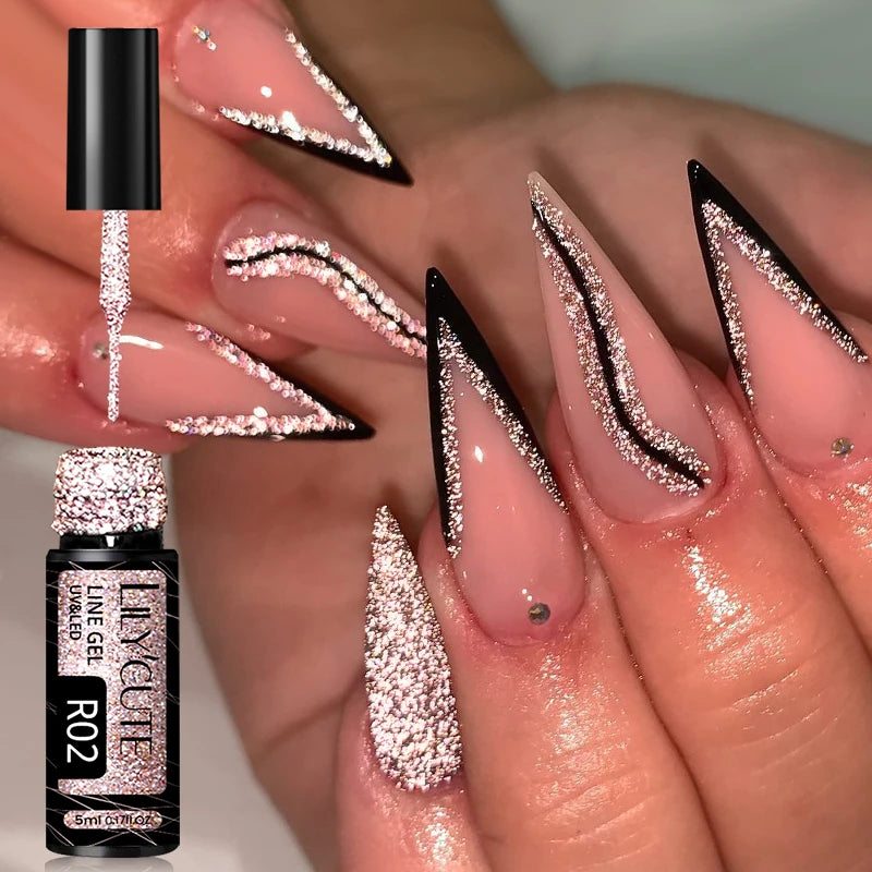LILYCUTE 5ml Super-Bright Mirror Metallic Liner Gel Nail Polish Gold Silver French Style Drawing Stripe Nail Art Graffiti UV Gel