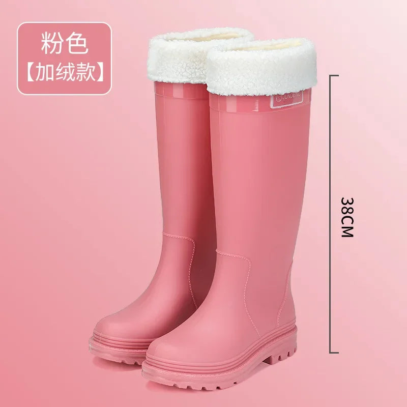 Women Rain Boots PVC Rubber Boots Outdoor Waterproof Garden Work Boots Fashion High-Tube Rubber Galoshes Women Rubber Rain Shoes