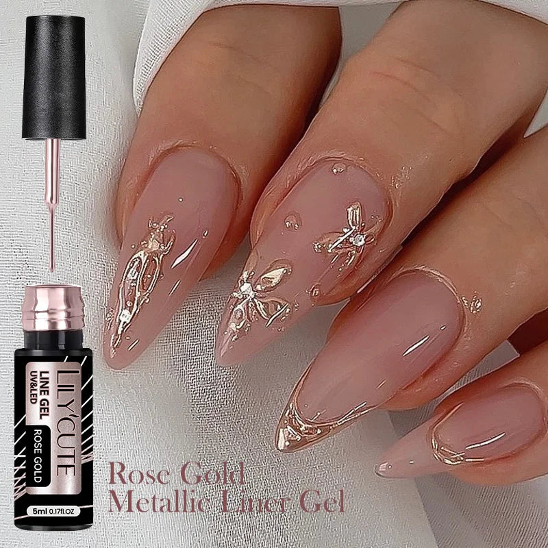 LILYCUTE 5ml Super-Bright Mirror Metallic Liner Gel Nail Polish Gold Silver French Style Drawing Stripe Nail Art Graffiti UV Gel