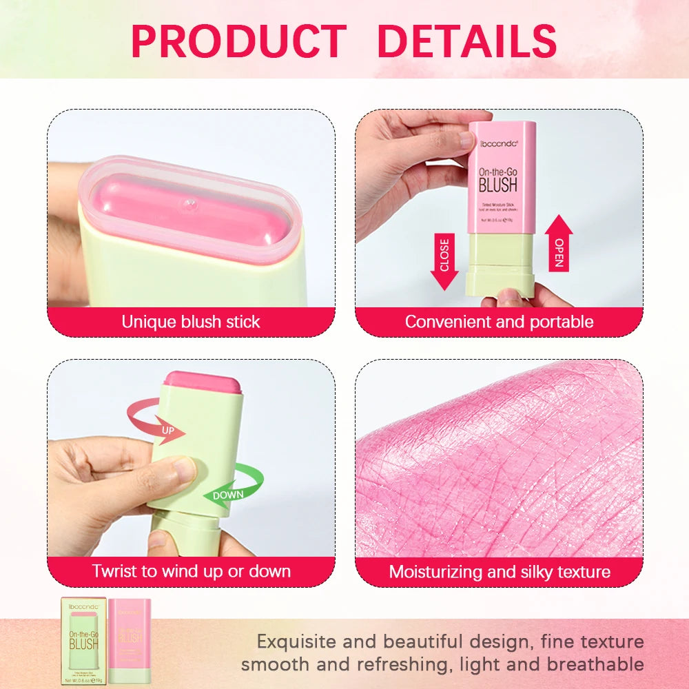 Long Lasting Non-Fading Silky Smooth Cream Blush for Cheeks1 Piece Lips Eyes Christmas Gift Smudge-Proof Multi-Use Blush Stick