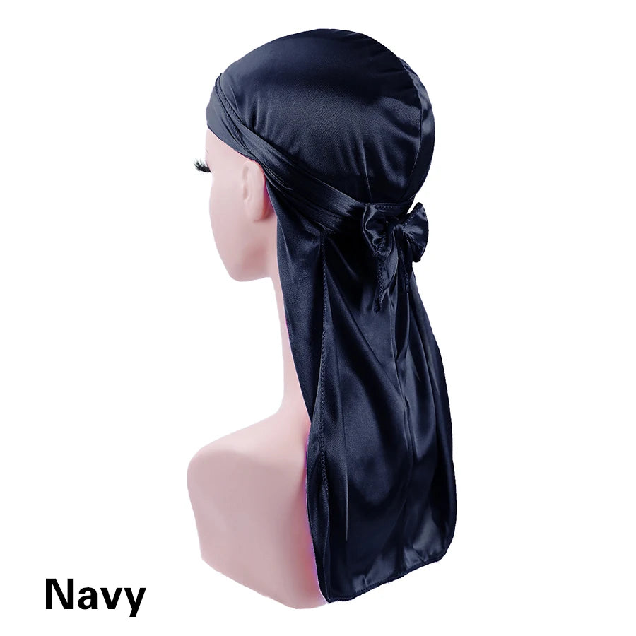Unisex Silky Durags Bandanas Turban Hat Wigs Doo Men Satin Durag Biker Headwear Headband Hair Accessories Extra Long Tail Du-Rag