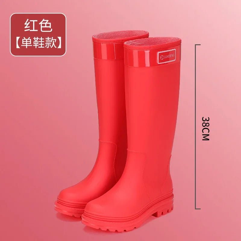 Women Rain Boots PVC Rubber Boots Outdoor Waterproof Garden Work Boots Fashion High-Tube Rubber Galoshes Women Rubber Rain Shoes