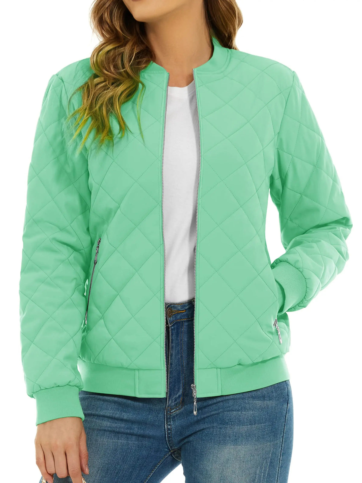 TACVASEN Padded Warm Jackets Womens Fashion Retro Pilot Jacket Diamond Quilted Coats Full Zip Up Pockets Casual Outwear