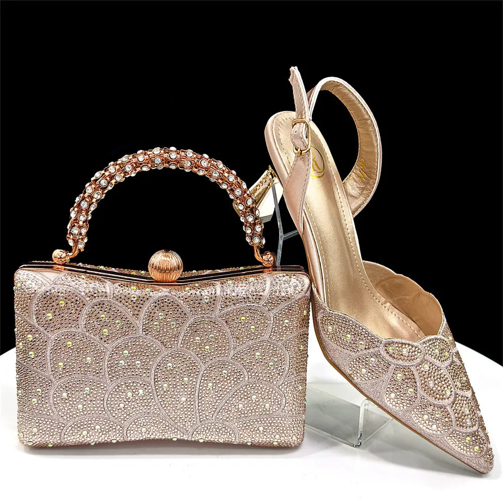 Venus Chan Italian shoes and handbags accessory set with rhinestone metal embellishments Wedding shoes Bridal shoes Designer