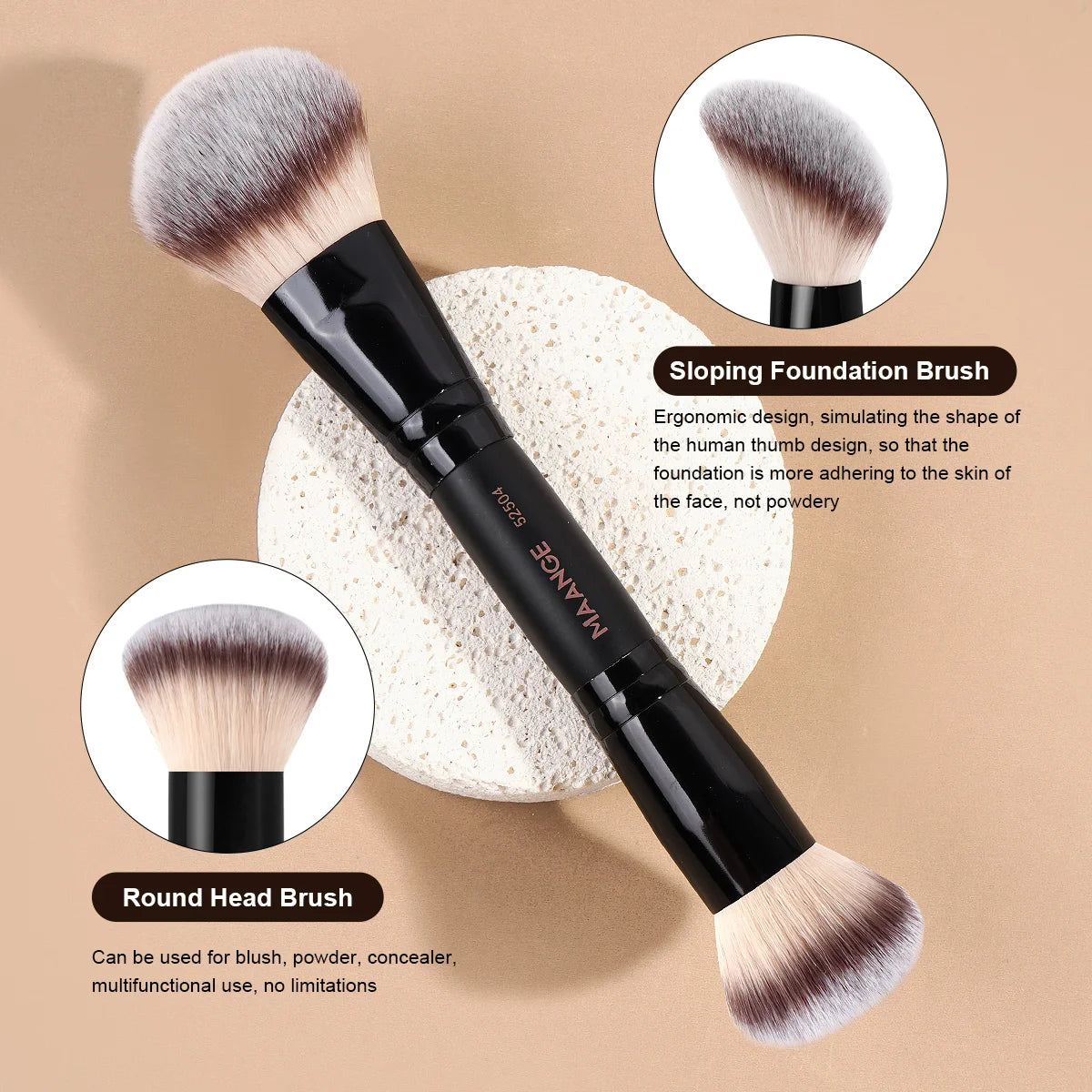 MAANGE Dual-Ended Foundation Powder Brush Soft Dense Hair for Concealer Face Brush Beauty Cosmetics Blending Accessories Beauty