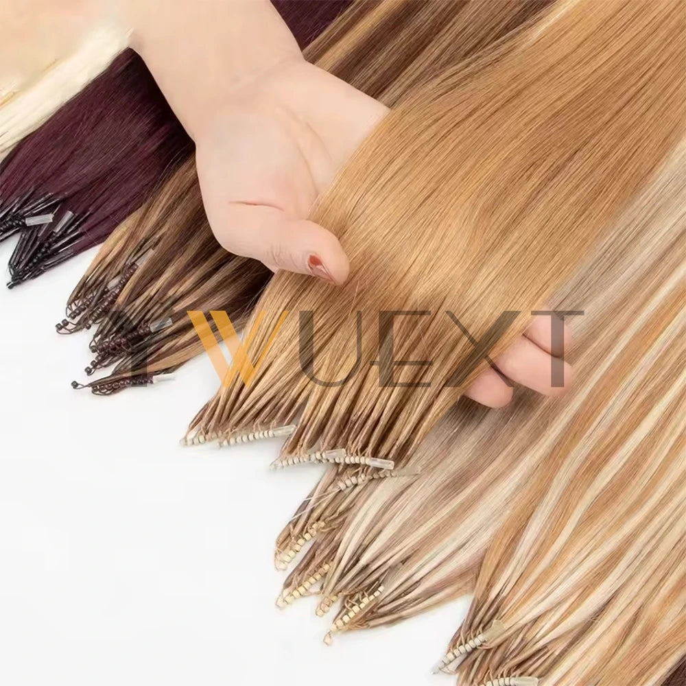 8D Human Hair Extensions Blonde 12"-24" Nano Ring Link Extensions 0.6g/s Machine Remy Human Microlink Beads Hair 30g/pack